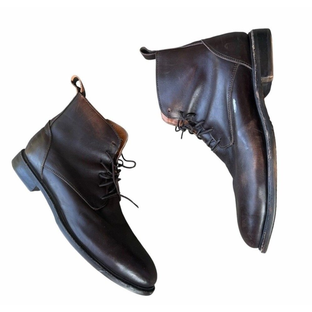 Proxon Steel Toe Work Boots Mens 12.5 Chelsea  Brown Leather Lace Up Zipper